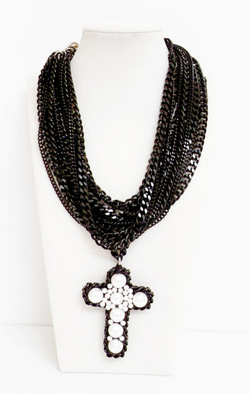 Noir Croix Statement Necklace - Bijoux Espresso