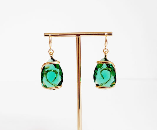 New Drop Emerald Murano Crystal Earrings - Andrea Marazzini