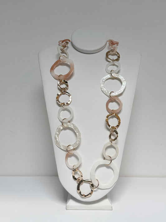 Long Pink, Cream and Gold Resin Necklace - Yes or Yes