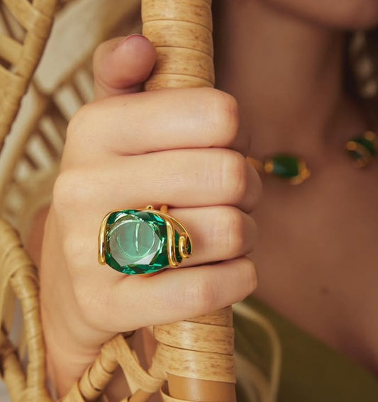 New Drop Emerald Murano Crystals Ring - Andrea Marazzini