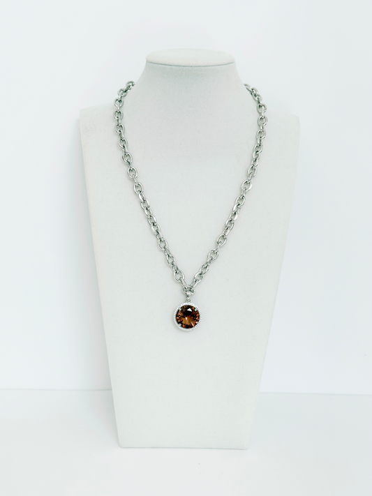 Valenza Amber Pavé Halo Pendant Necklace