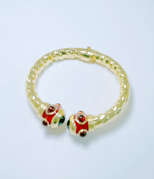 Ottoman Enamel Stone Open Cuff Bangle