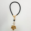 CORDON MESH NEGRO Y DIJES PERLAS AGATAS Y FLOR