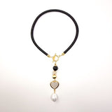 COLLAR NEGRO MESH CON DIJES BLACK ONYX DORADO PERLAS