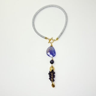 COLLAR CORDON MESH PLATA DIJES VIOLETA Y DORADO