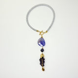 COLLAR CORDON MESH PLATA DIJES VIOLETA Y DORADO