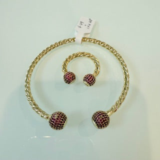 SET BRAZALETE Y ANILLO TURQUIA DORADO Y ROJO