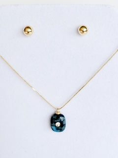 Cadena Ajustable con Dije en Lapiz Lazuli y Diamantes Swarovski
