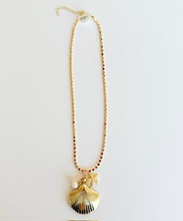 Cadena con Dije grande de Caracol con estrella de Mar y Perla