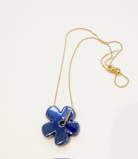 Ceramic Flower Adjustable Necklace Blue