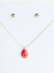 Cadena Ajustable con Dije Coral y Swarovski Rubí